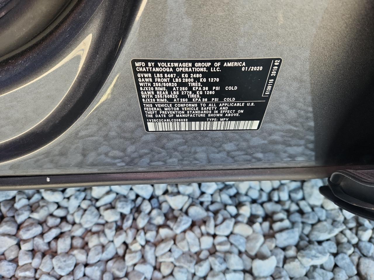 2020 Volkswagen Atlas Cross Sport Se VIN: 1V25C2CA8LC205032 Lot: 92073875