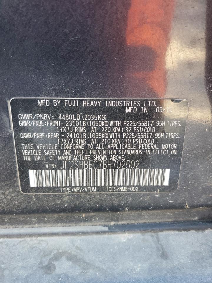 2011 Subaru Forester Limited VIN: JF2SHBEC7BH702502 Lot: 92795125