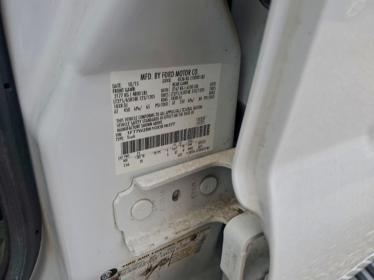 2016 Ford F250 Super Duty VIN: 1FT7W2B61GEB16377 Lot: 93289765