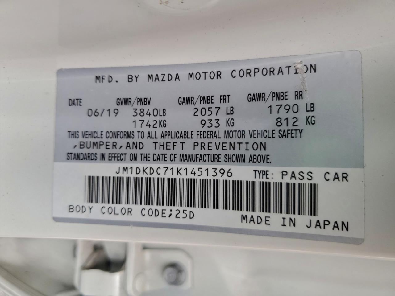 2019 Mazda Cx-3 Touring VIN: JM1DKDC71K1451396 Lot: 92756175