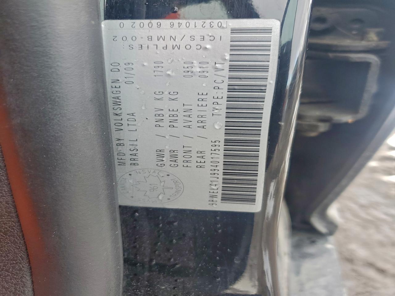 2009 Volkswagen City Golf VIN: 9BWEL41J994017595 Lot: 93904255