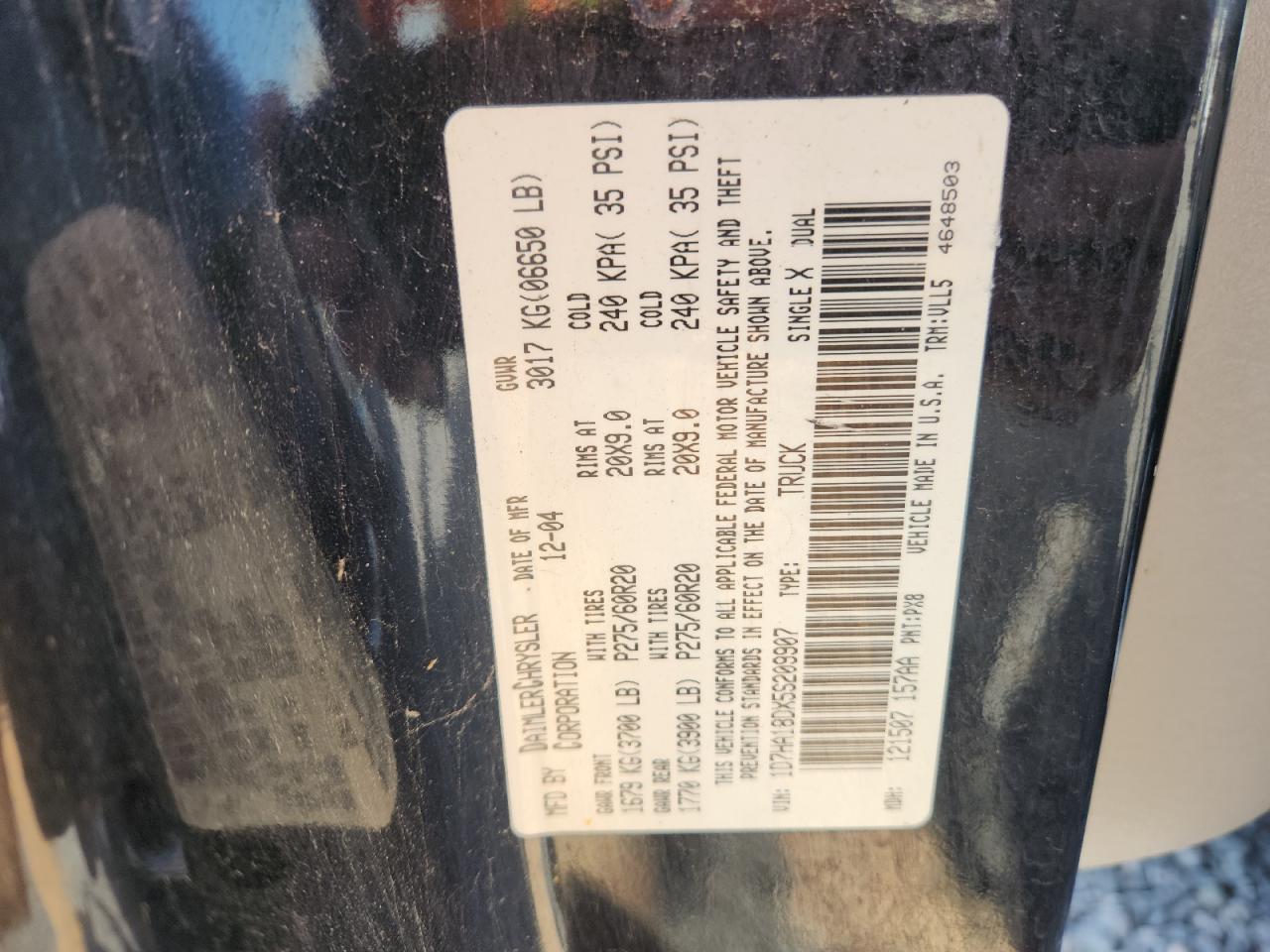 2005 Dodge Ram 1500 St VIN: 1D7HA18DX5S209907 Lot: 91025505