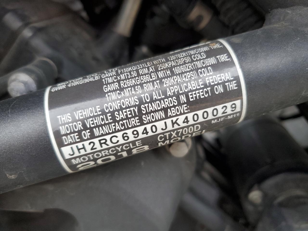 2018 Honda Ctx700 D VIN: JH2RC6940JK400029 Lot: 92442785