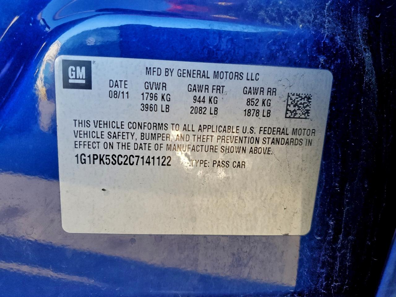 2012 Chevrolet Cruze Eco VIN: 1G1PK5SC2C7141122 Lot: 94303345