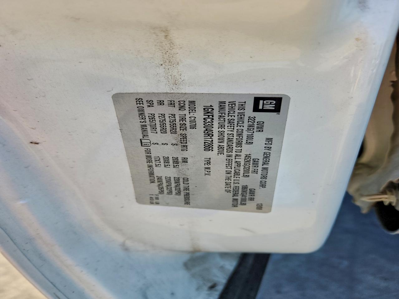 2009 GMC Yukon Slt VIN: 1GKFC33049R172866 Lot: 92836835