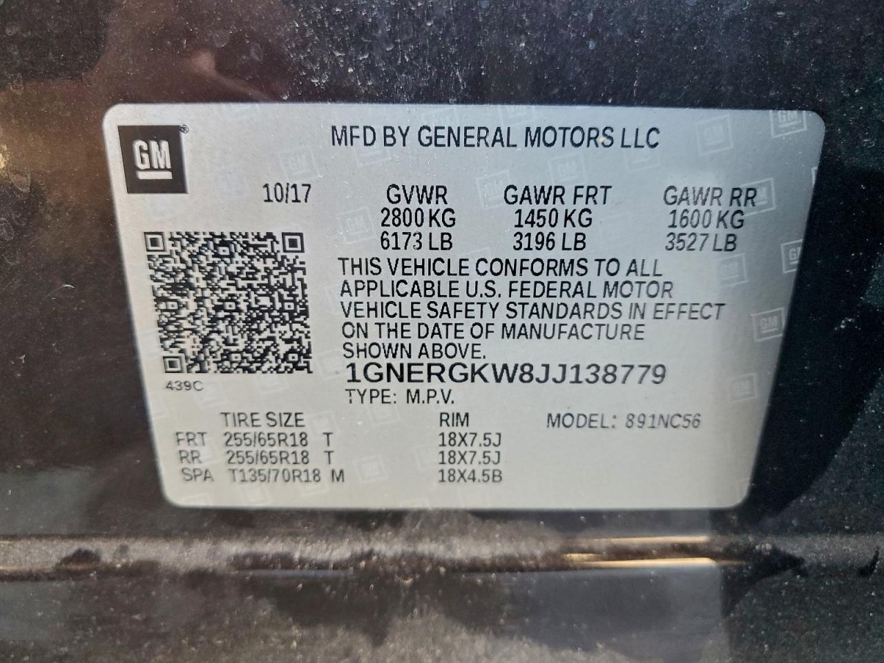 2018 Chevrolet Traverse Lt VIN: 1GNERGKW8JJ138779 Lot: 94291525