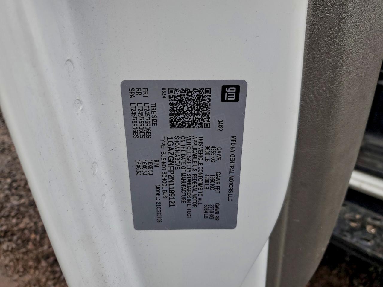 2022 Chevrolet Express G3500 Ls VIN: 1GAZGNFP2N1189121 Lot: 94598765