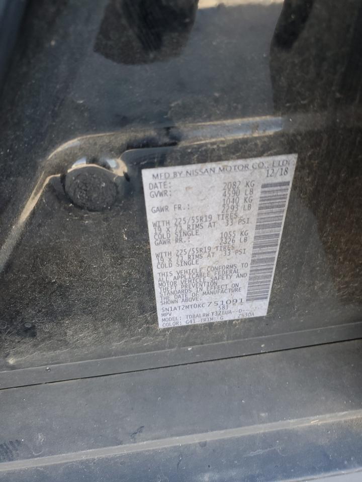 2019 Nissan Rogue S VIN: 5N1AT2MT0KC751091 Lot: 90833405