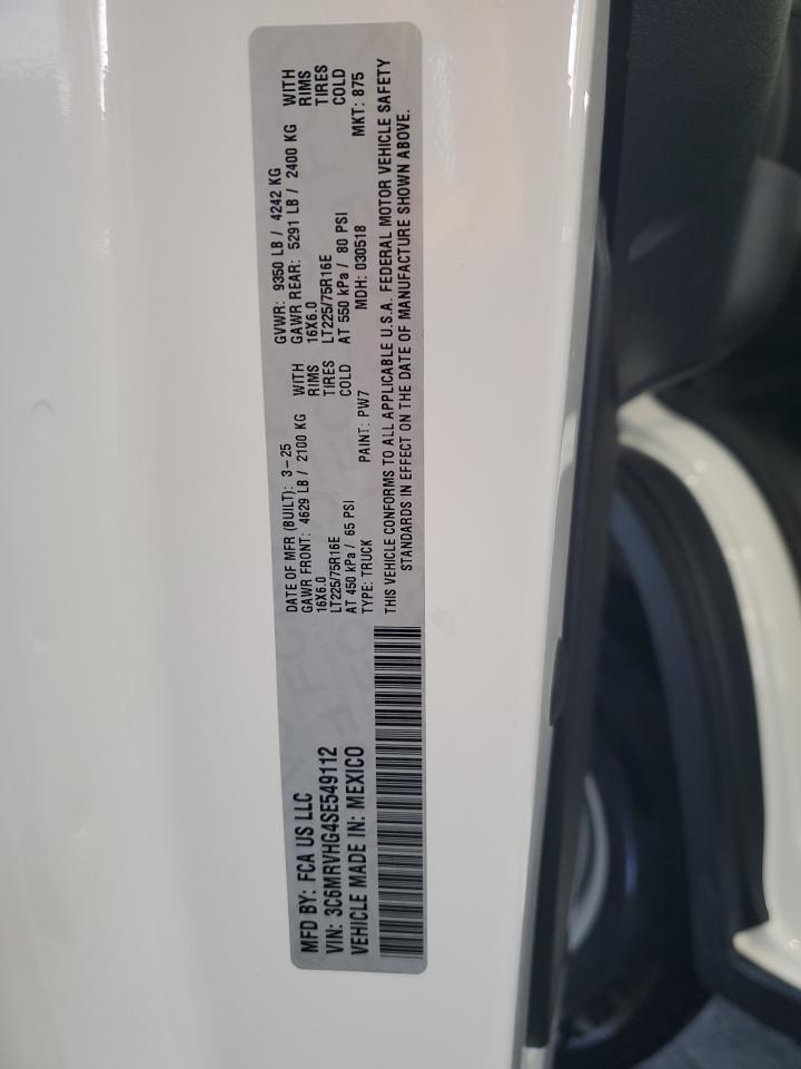 2025 Ram Promaster 3500 Delivery Van VIN: 3C6MRVHG4SE549112 Lot: 91826245