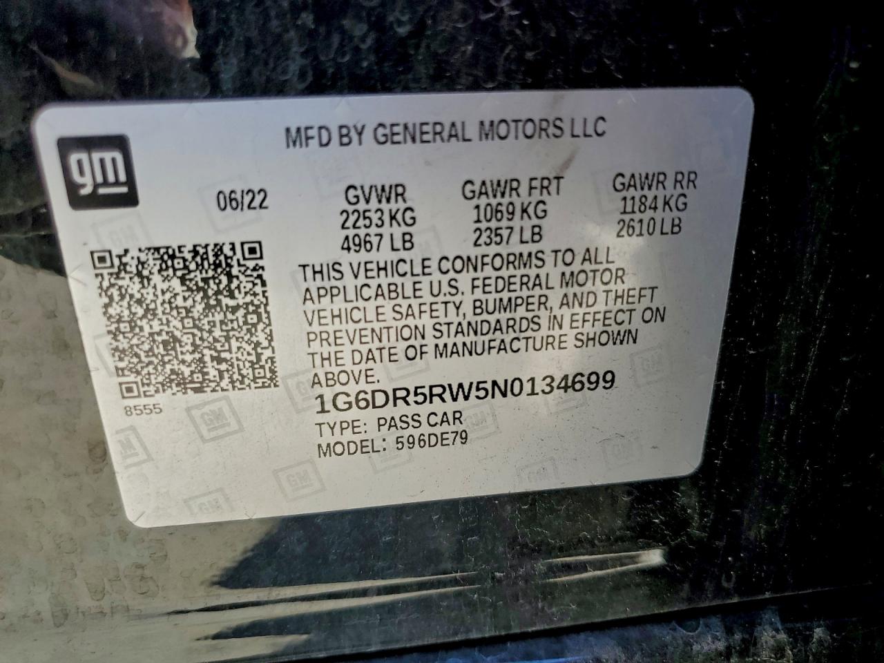 2022 Cadillac Ct5-V VIN: 1G6DR5RW5N0134699 Lot: 94172025