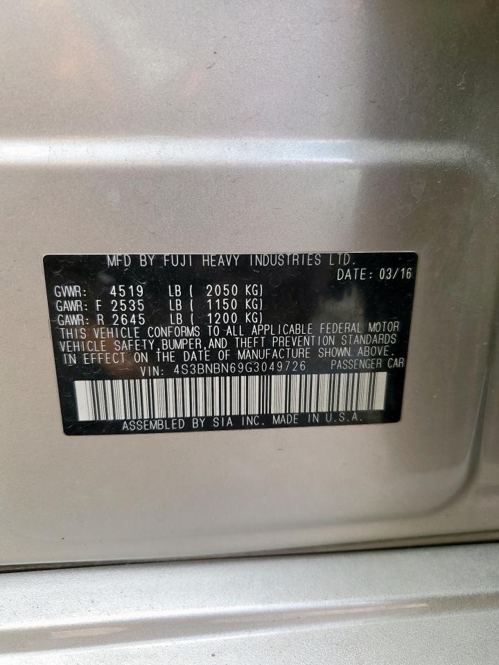 2016 Subaru Legacy 2.5I Limited VIN: 4S3BNBN69G3049726 Lot: 93075155