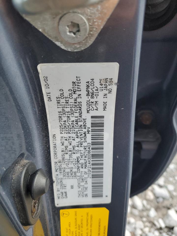 2003 Toyota Highlander Limited VIN: JTEGF21AX30086403 Lot: 91402755