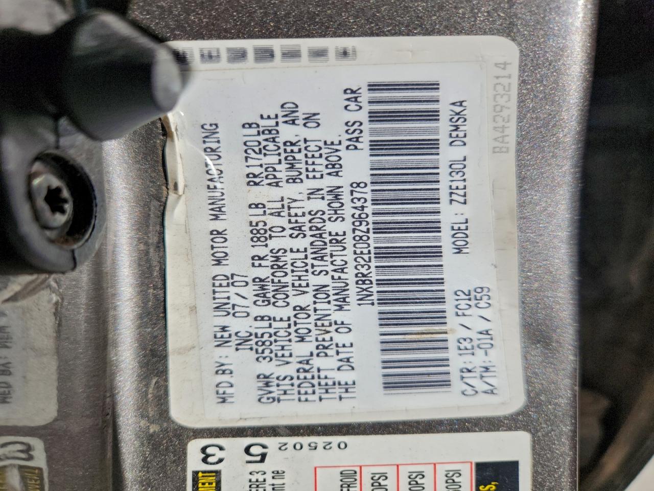 2008 Toyota Corolla Ce VIN: 1NXBR32E08Z964378 Lot: 94391315