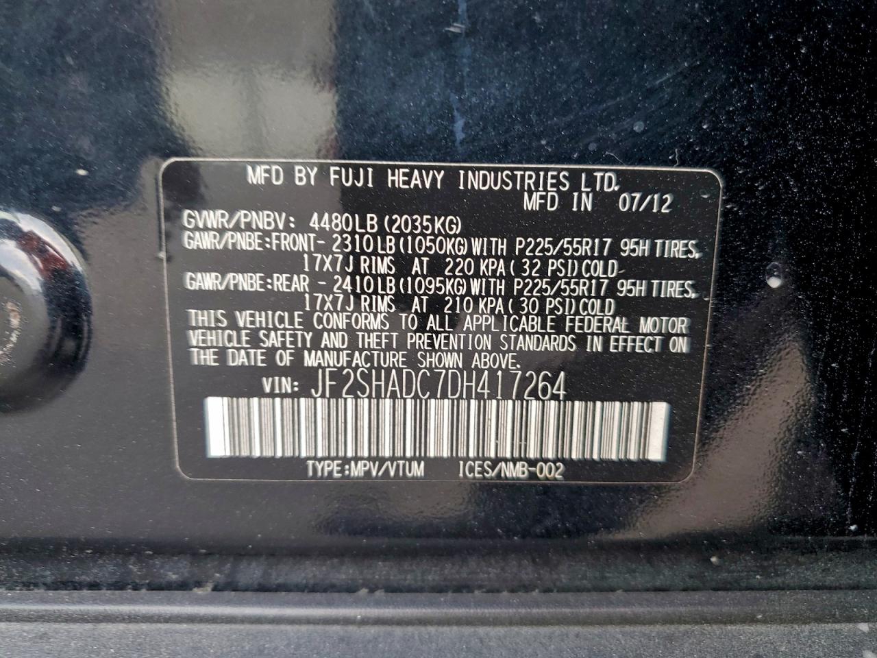 2013 Subaru Forester 2.5X Premium VIN: JF2SHADC7DH417264 Lot: 93731625