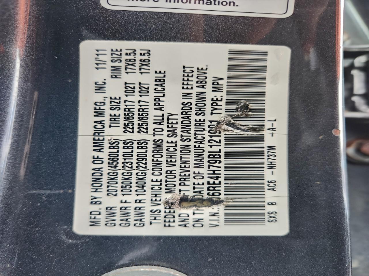 2011 Honda Cr-V Exl VIN: 5J6RE4H79BL121901 Lot: 94589005