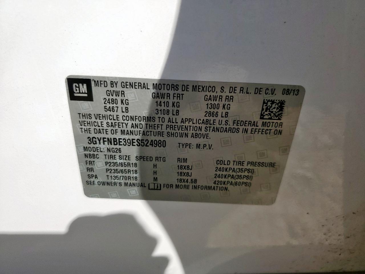 2014 Cadillac Srx Luxury Collection VIN: 3GYFNBE39ES524980 Lot: 92777705