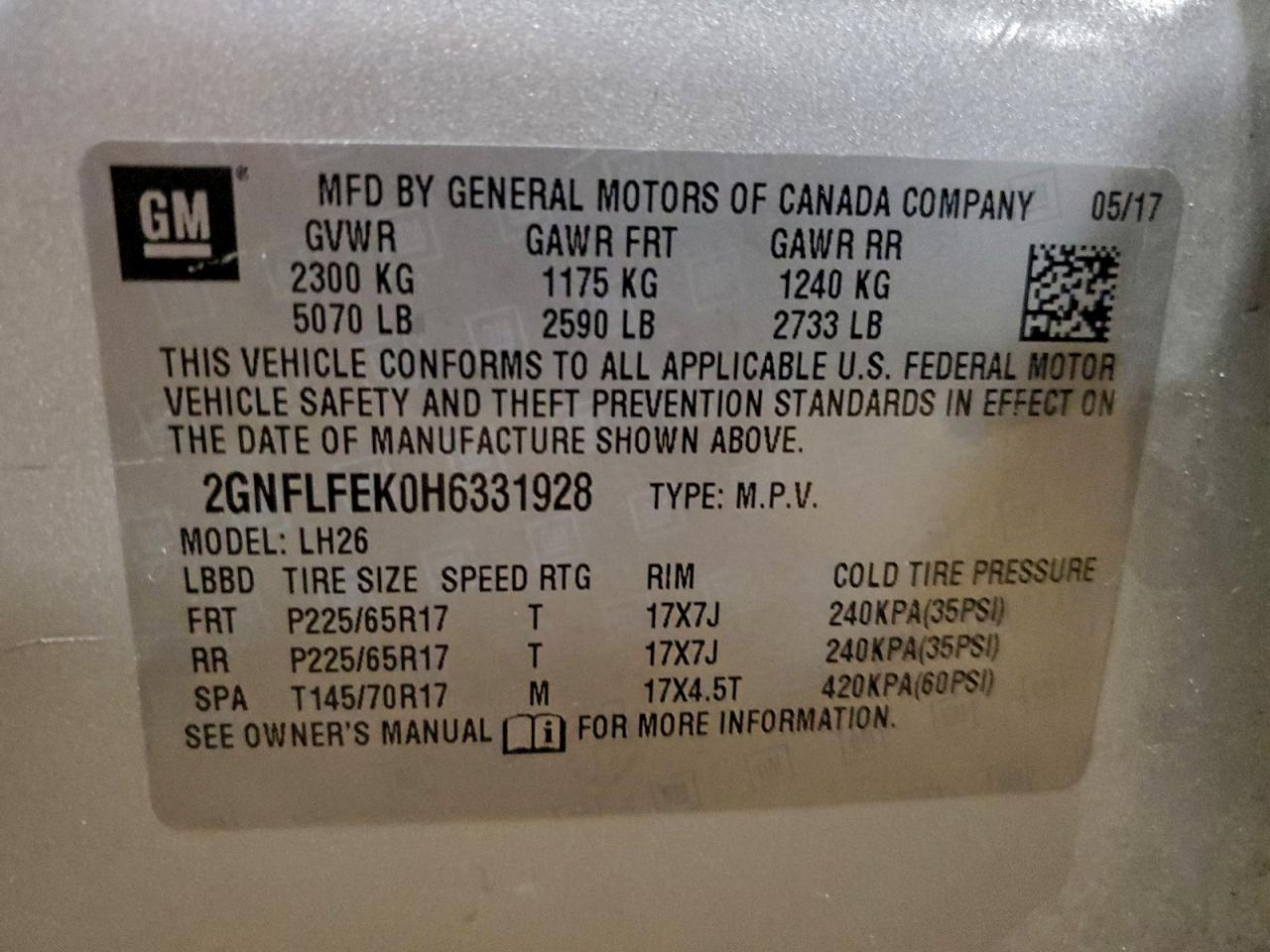 2017 Chevrolet Equinox Lt VIN: 2GNFLFEK0H6331928 Lot: 94429435