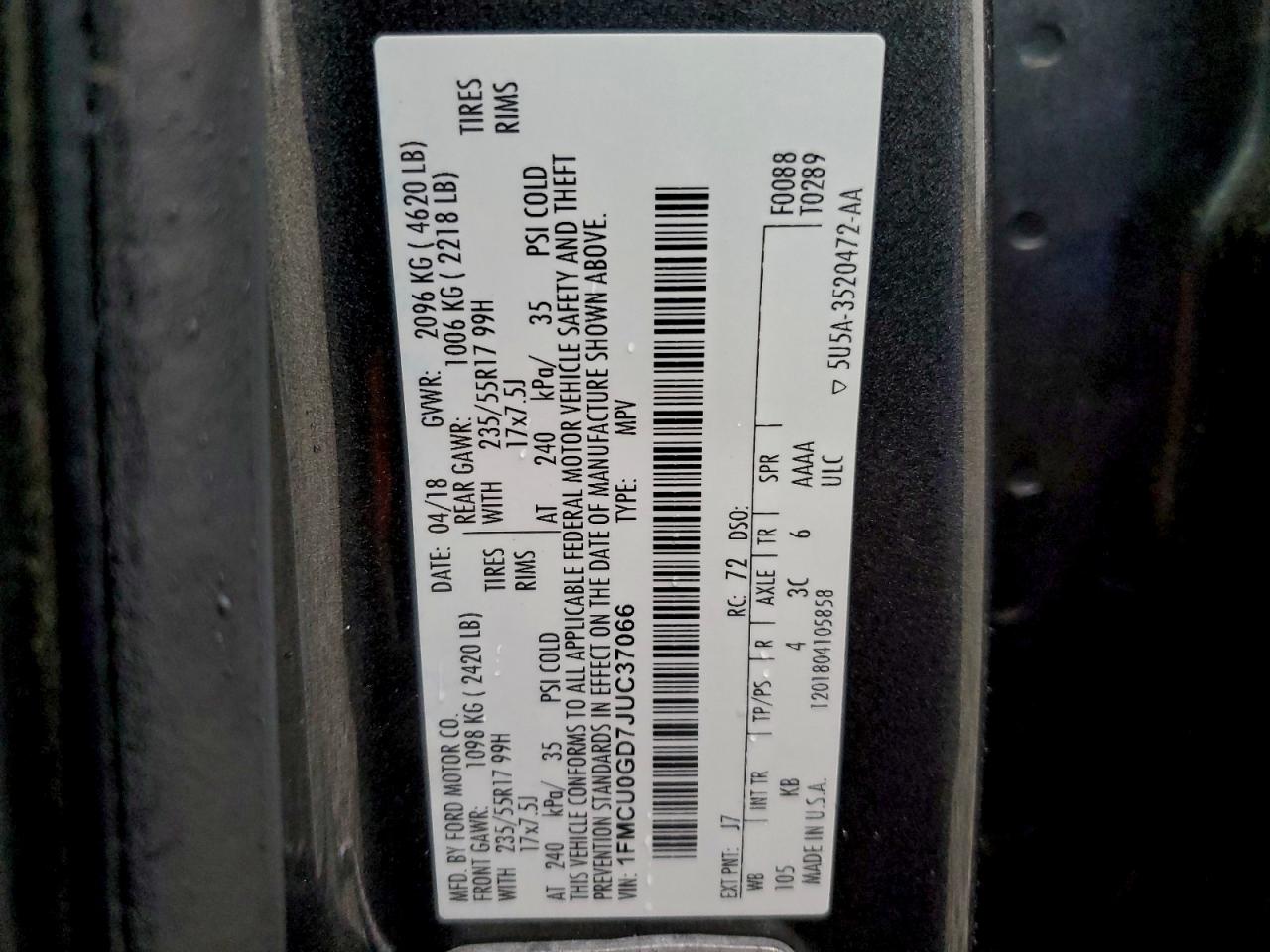 2018 Ford Escape Se VIN: 1FMCU0GD7JUC37066 Lot: 93230415