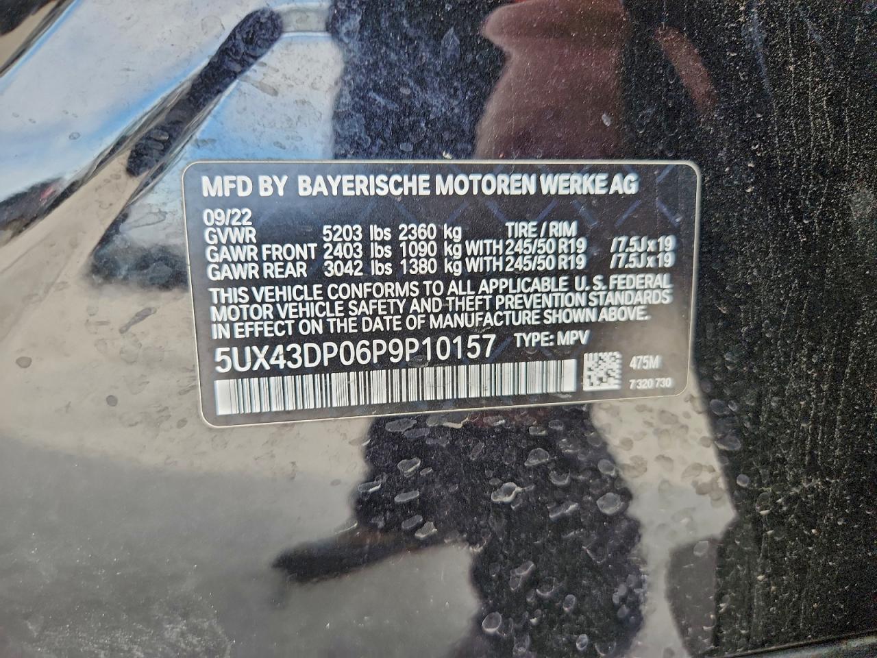 2023 BMW X3 Sdrive30I VIN: 5UX43DP06P9P10157 Lot: 93543035