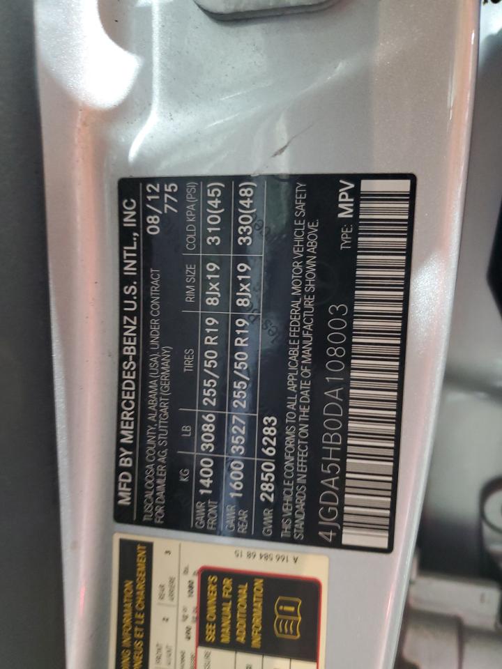 2013 Mercedes-Benz Ml 350 4Matic VIN: 4JGDA5HB0DA108003 Lot: 92190515