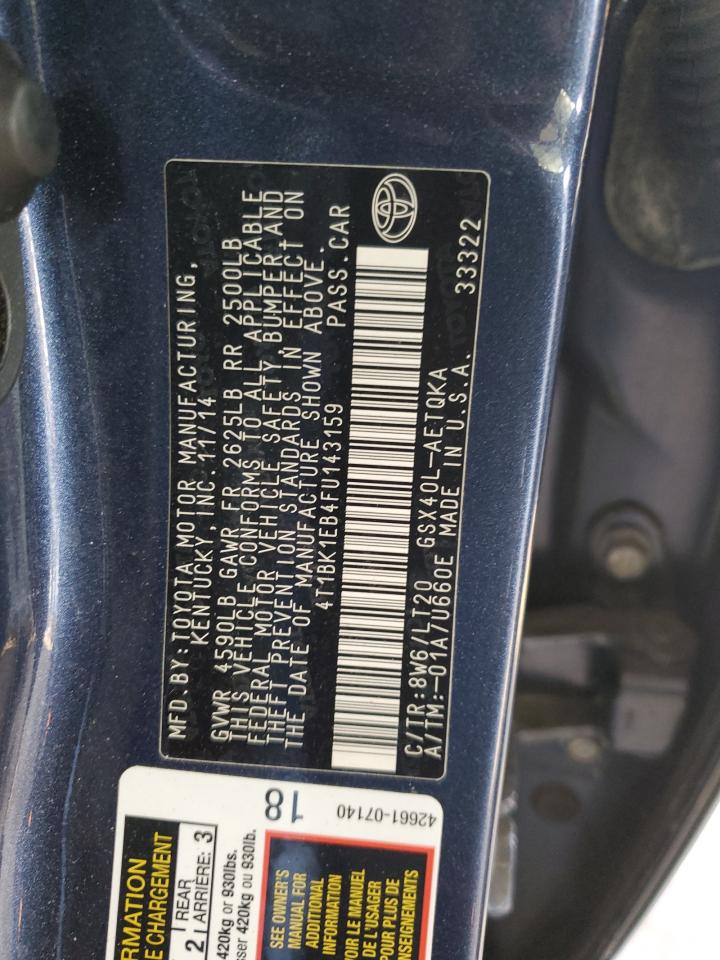 2015 Toyota Avalon Xle VIN: 4T1BK1EB4FU143159 Lot: 93336855