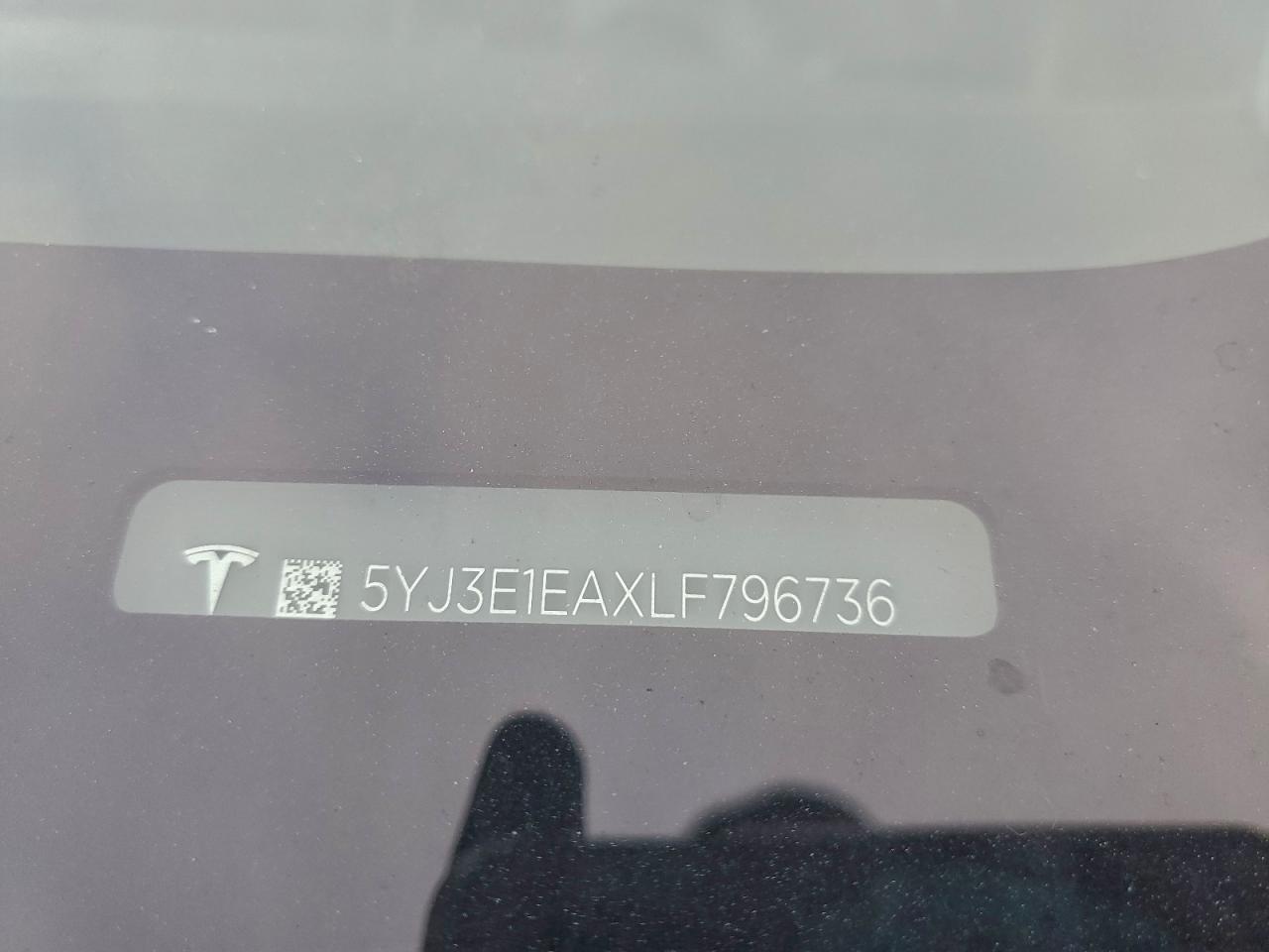2020 Tesla Model 3 VIN: 5YJ3E1EAXLF796736 Lot: 93425595