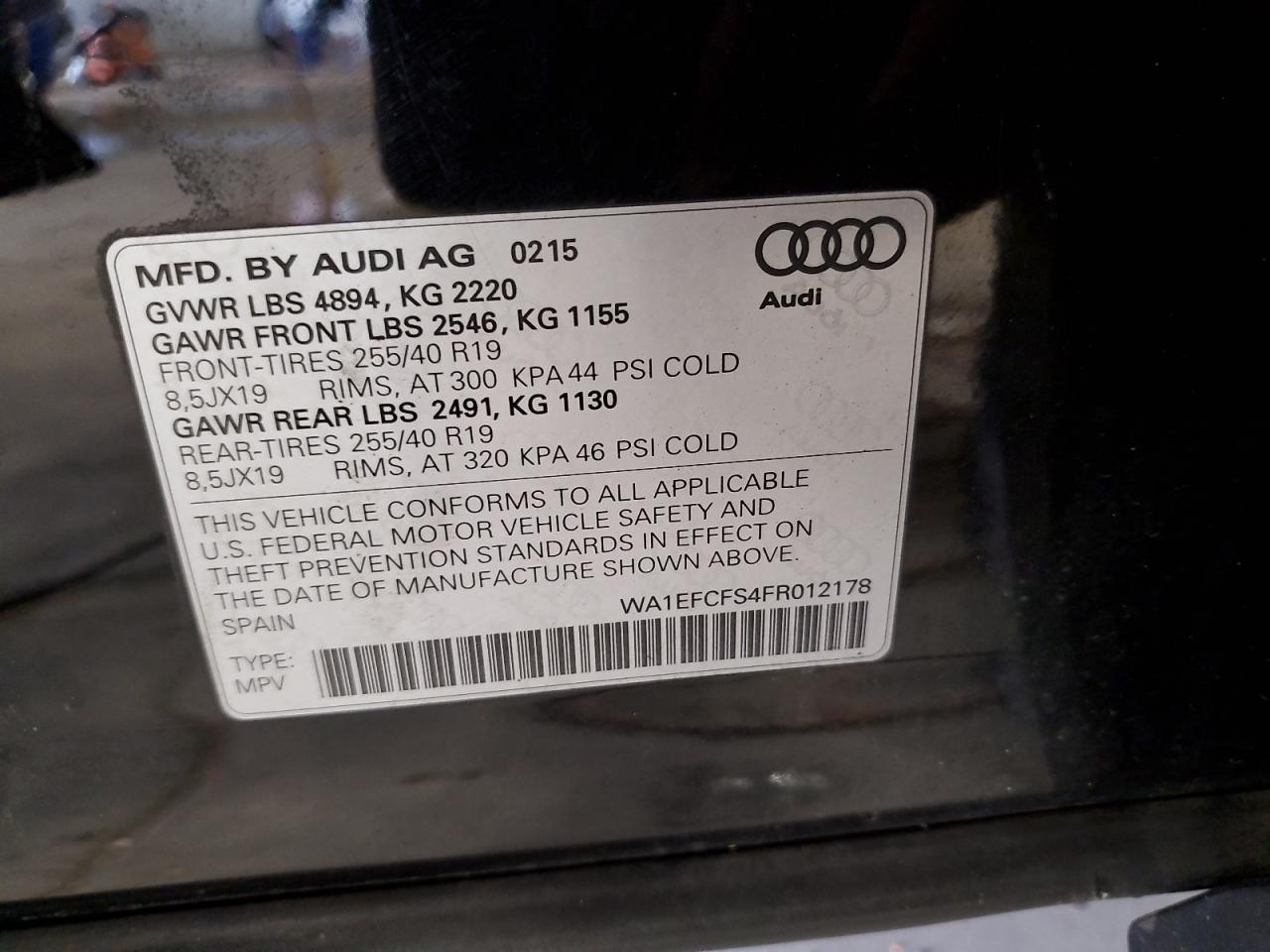 2015 Audi Q3 Premium Plus VIN: WA1EFCFS4FR012178 Lot: 92886265