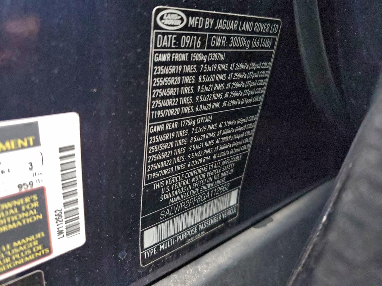 2016 Land Rover Range Rover Sport Hse VIN: SALWR2PF8GA112662 Lot: 93574835