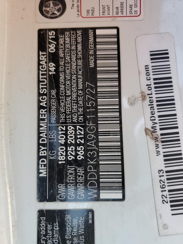 2016 Mercedes-Benz Slk 300 VIN: WDDPK3JA9GF115727 Lot: 93062495