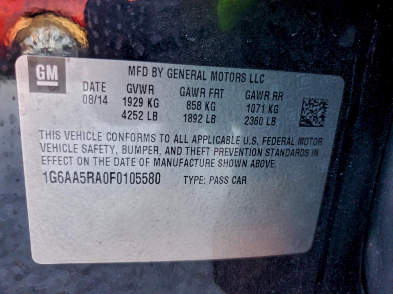 2015 Cadillac Ats VIN: 1G6AA5RA0F0105580 Lot: 93404605