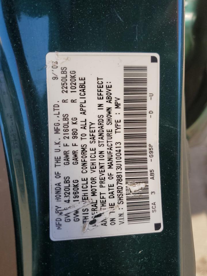 2003 Honda Cr-V Ex VIN: SHSRD78813U100413 Lot: 92955495