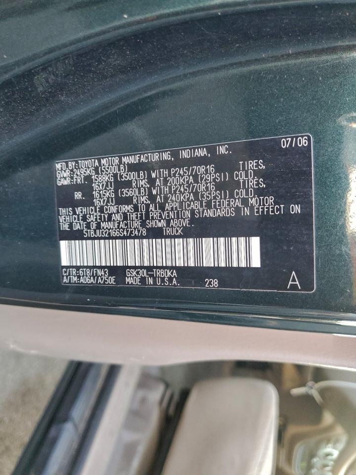 2006 Toyota Tundra VIN: 5TBJU32166S473478 Lot: 94192515
