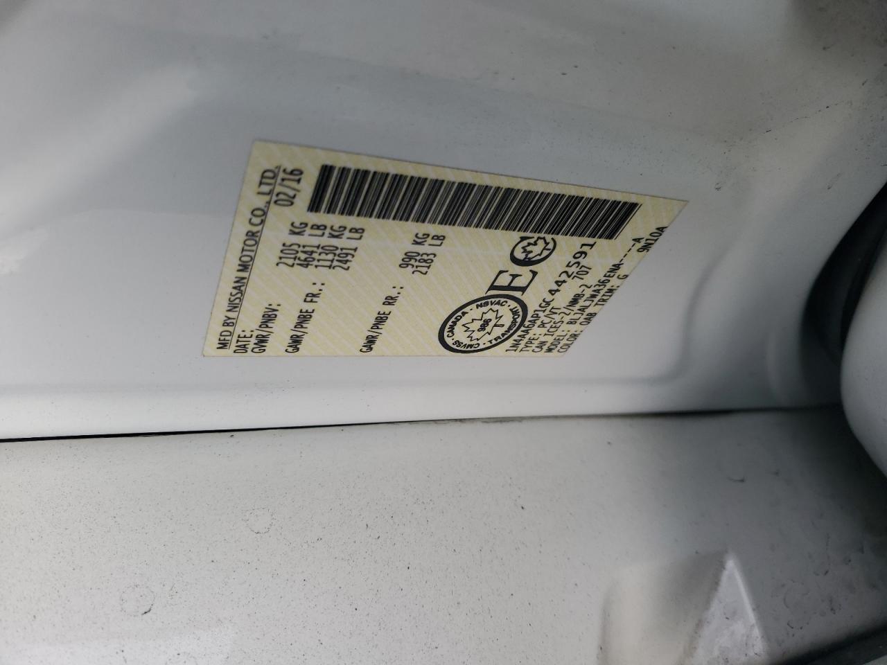 2016 Nissan Maxima 3.5S VIN: 1N4AA6AP1GC442591 Lot: 92860265