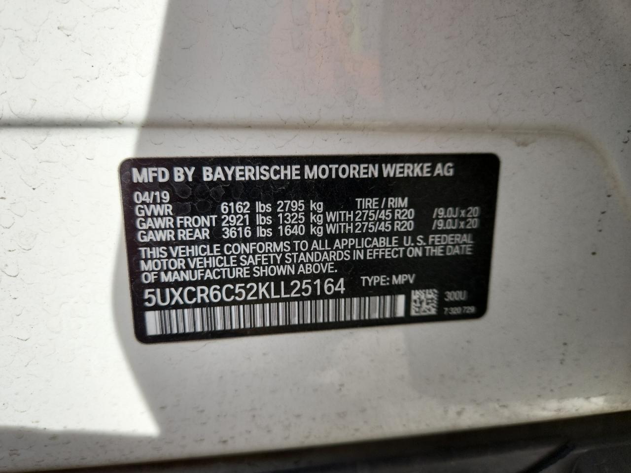 2019 BMW X5 xDrive40I VIN: 5UXCR6C52KLL25164 Lot: 92949635