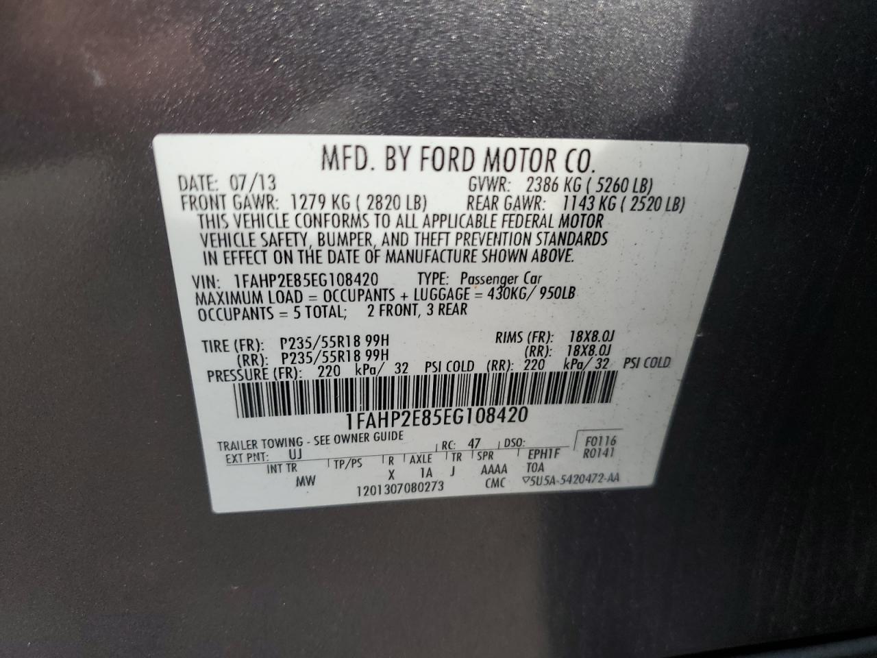 2014 Ford Taurus Sel VIN: 1FAHP2E85EG108420 Lot: 91683725