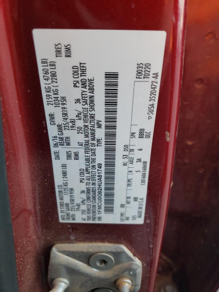 2017 Ford Escape Se VIN: 1FMCU0G92HUA81749 Lot: 91707905