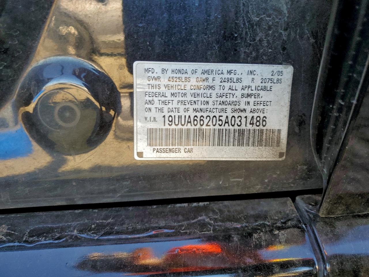 2005 Acura Tl VIN: 19UUA66205A031486 Lot: 94107685