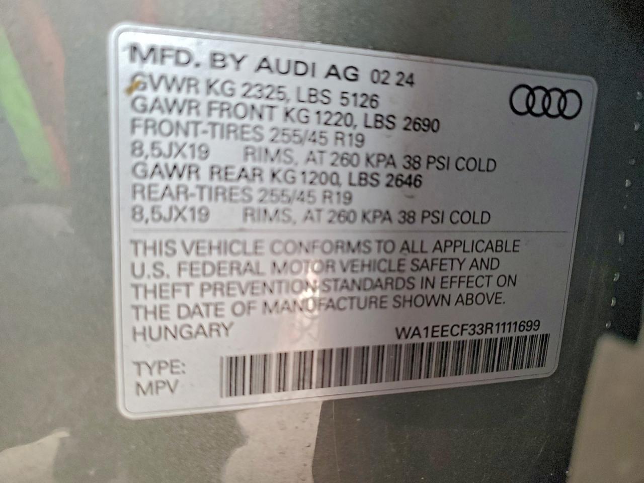 2024 Audi Q3 Premium Plus S Line 45 VIN: WA1EECF33R1111699 Lot: 93266965