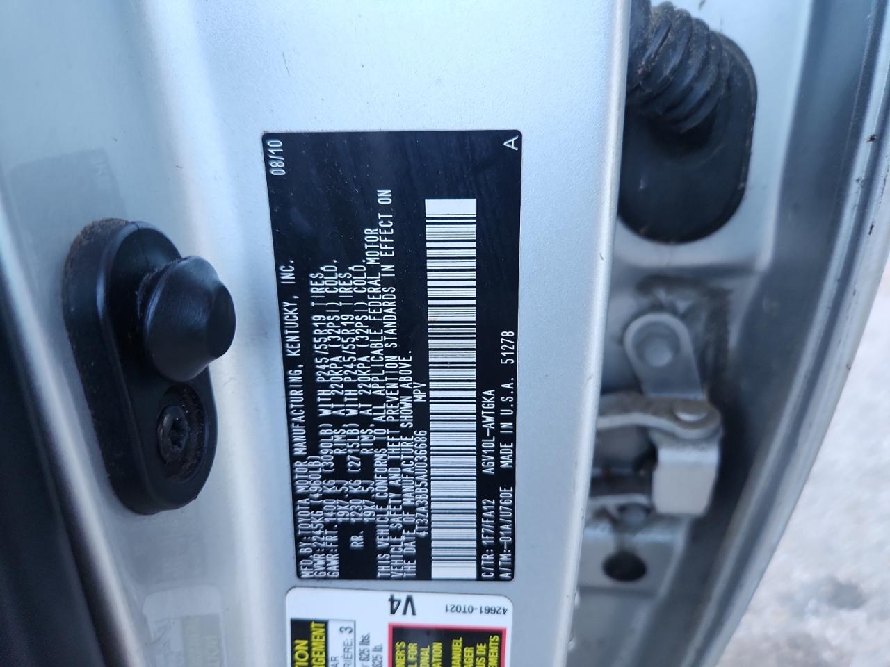 2010 Toyota Venza VIN: 4T3ZA3BB5AU036686 Lot: 92165535