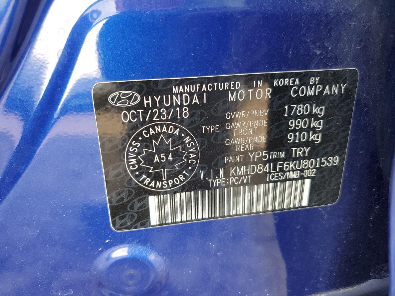 2019 Hyundai Elantra Sel VIN: KMHD84LF6KU801539 Lot: 93064745