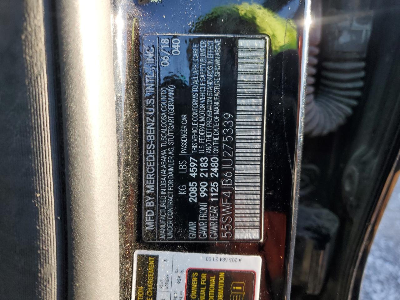 2018 Mercedes-Benz C 300 VIN: 55SWF4JB6JU275339 Lot: 91851525