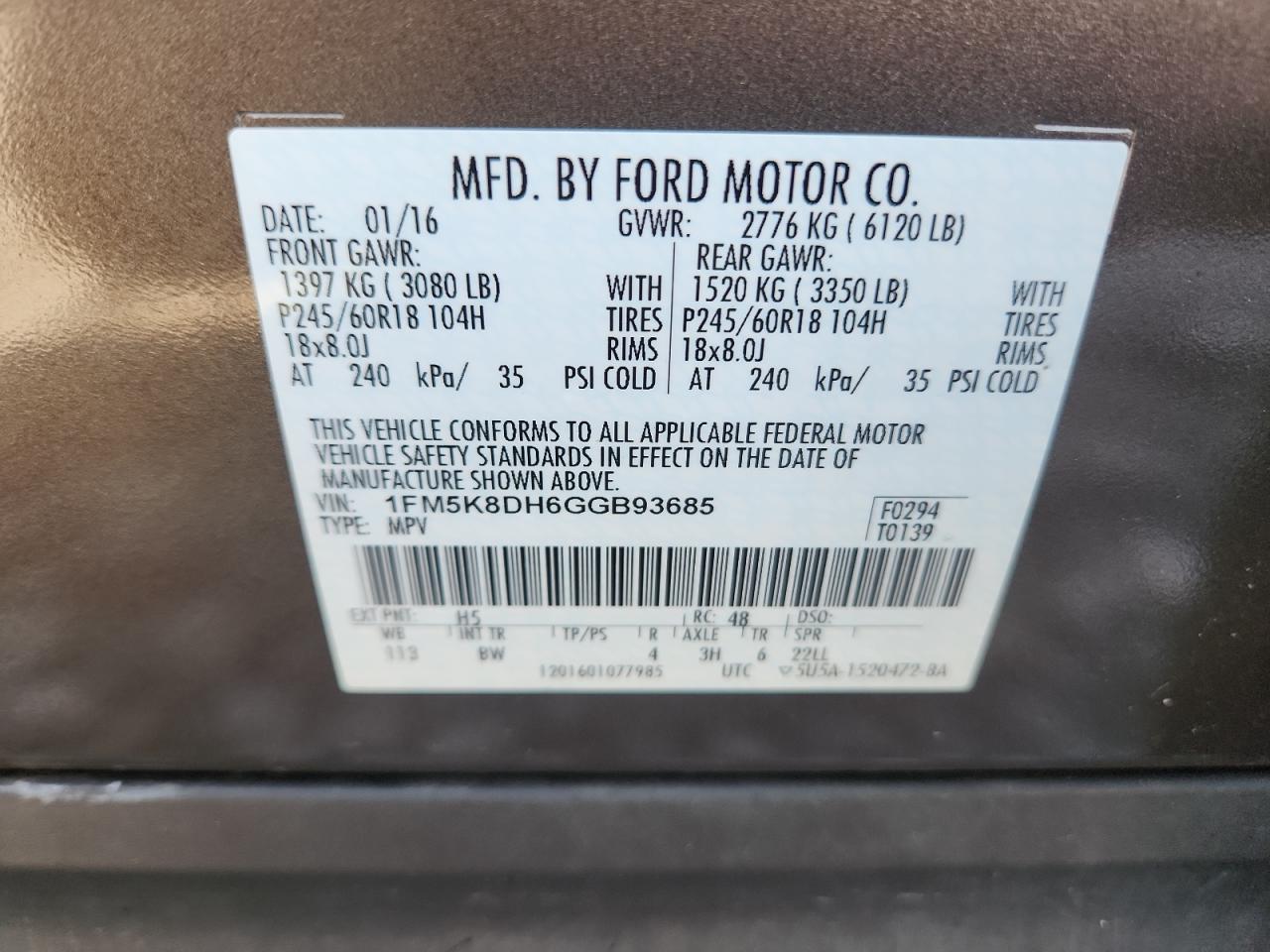 2016 Ford Explorer Xlt VIN: 1FM5K8DH6GGB93685 Lot: 91373415