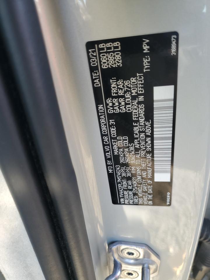 2021 Volvo Xc90 T6 Inscription VIN: YV4A22PL7M1746243 Lot: 92950565