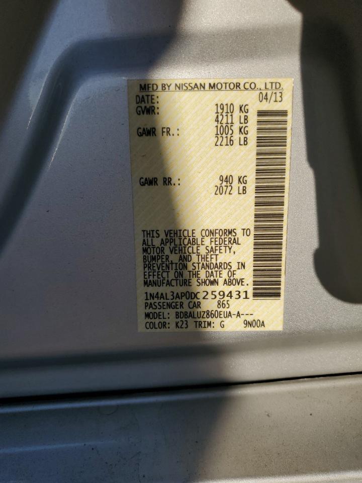 2013 Nissan Altima 2.5 VIN: 1N4AL3AP0DC259431 Lot: 91649625