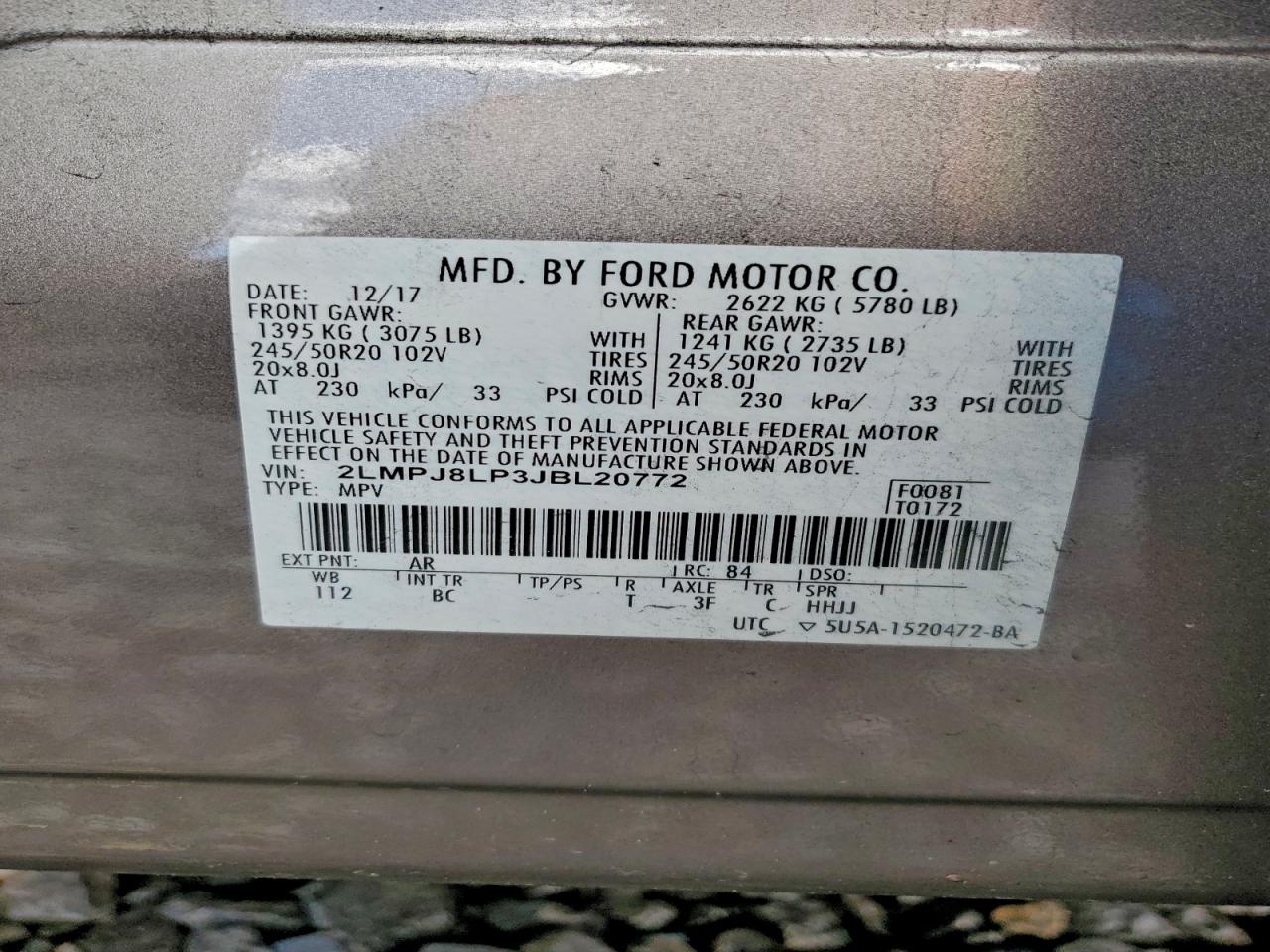 2018 Lincoln Mkx Reserve VIN: 2LMPJ8LP3JBL20772 Lot: 94256045