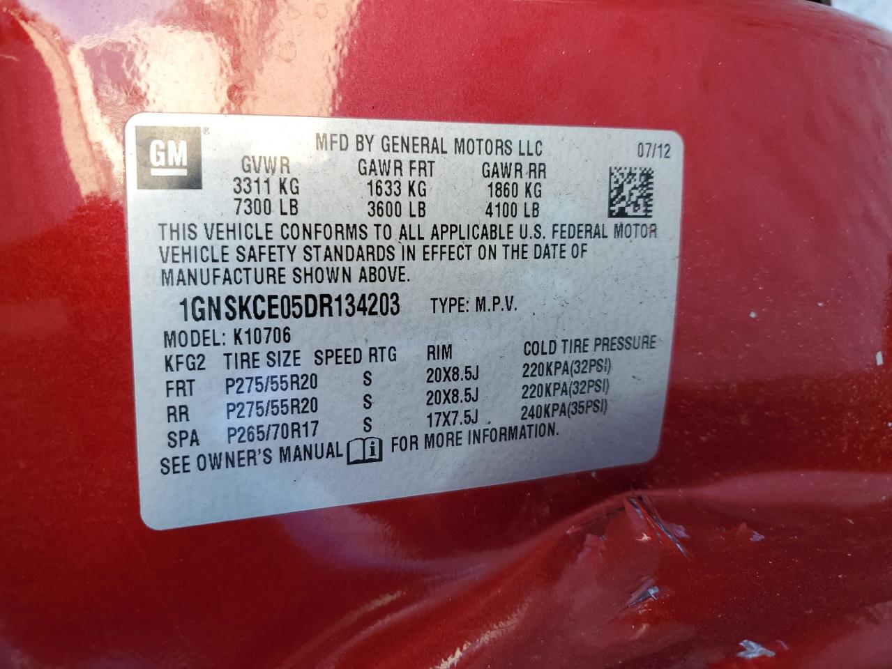 2013 Chevrolet Tahoe K1500 Ltz VIN: 1GNSKCE05DR134203 Lot: 92345745