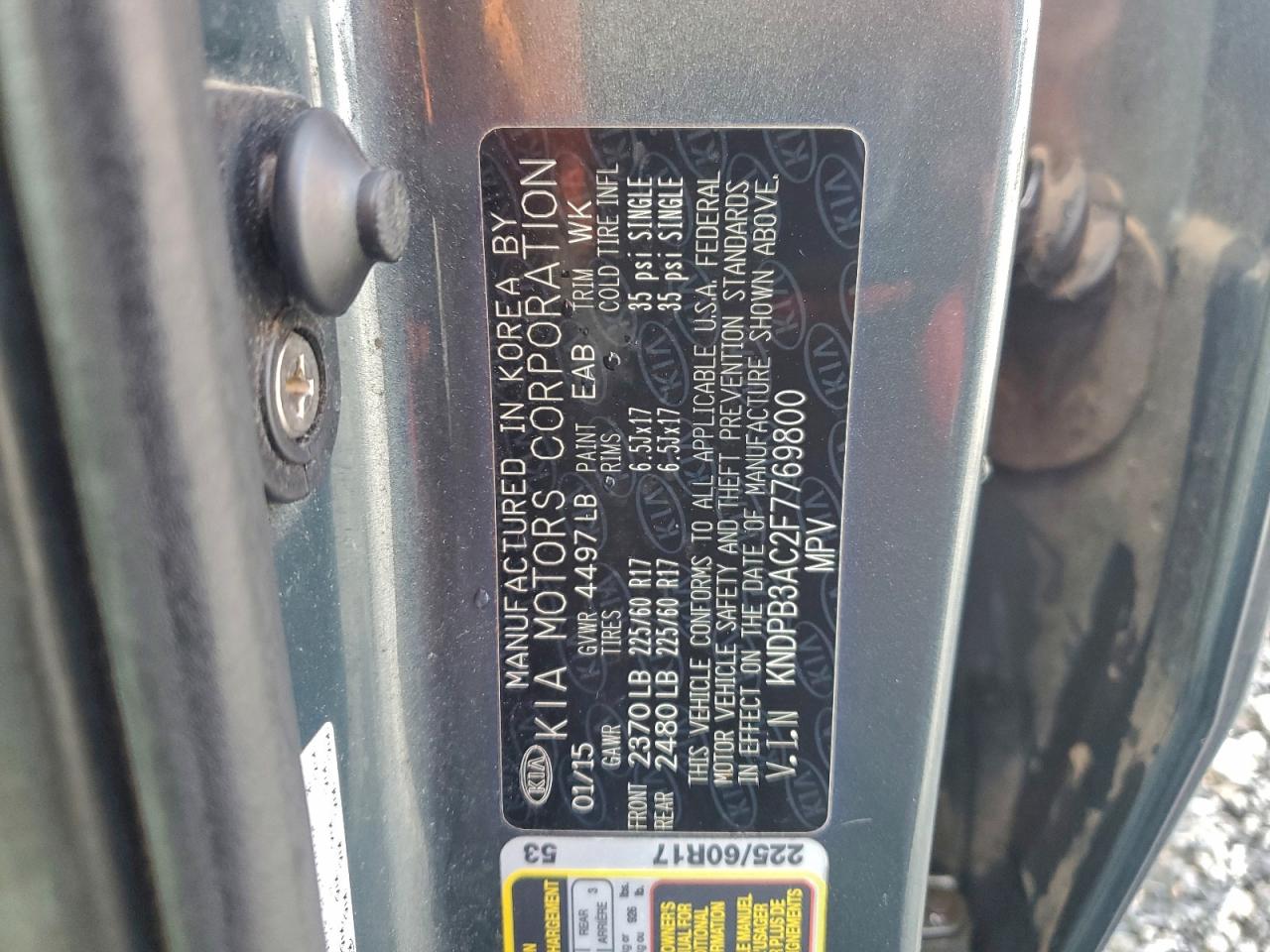 2015 Kia Sportage Lx VIN: KNDPB3AC2F7769800 Lot: 94382125