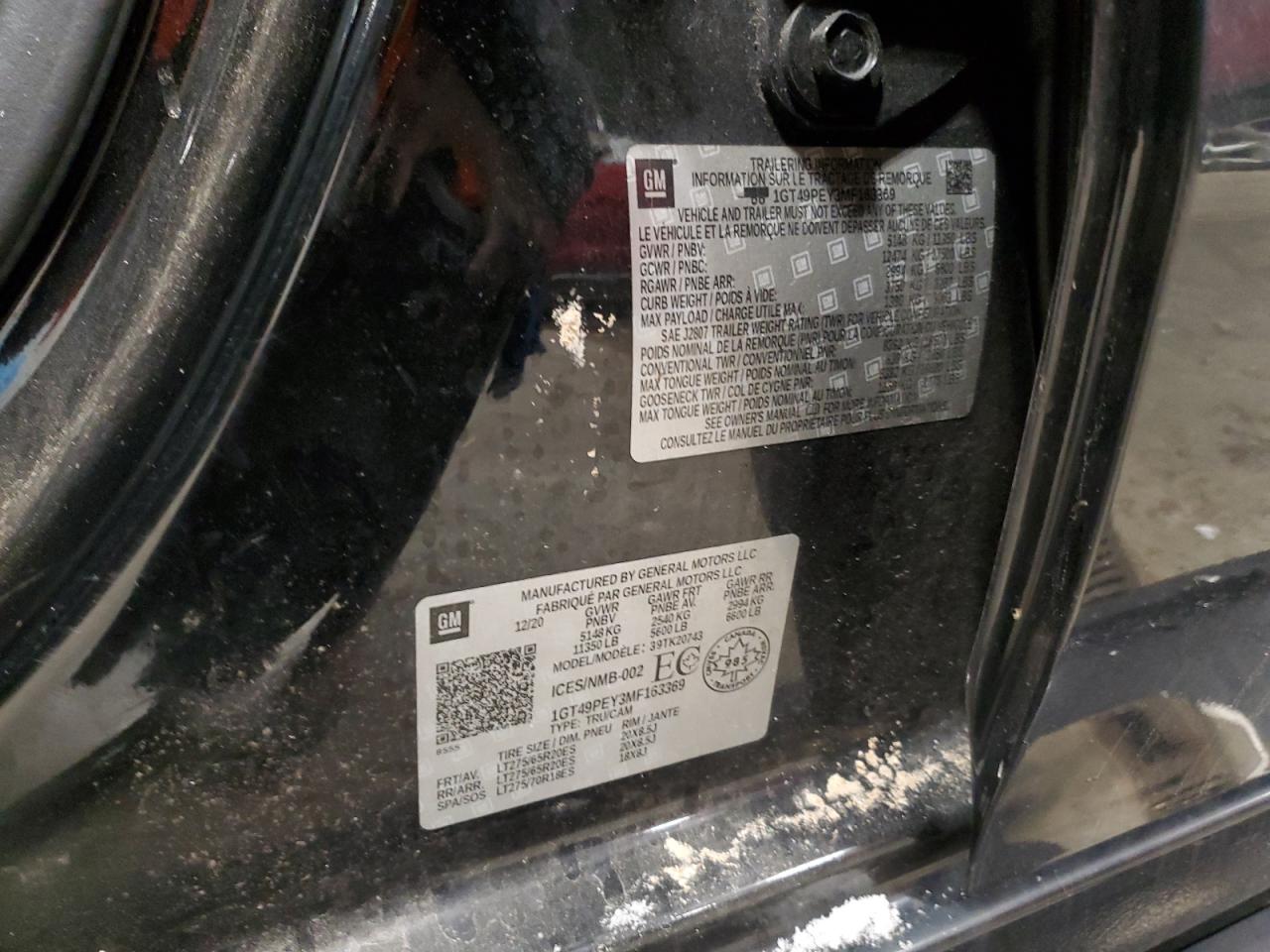 2021 GMC Sierra K2500 At4 VIN: 1GT49PEY3MF163369 Lot: 92014935