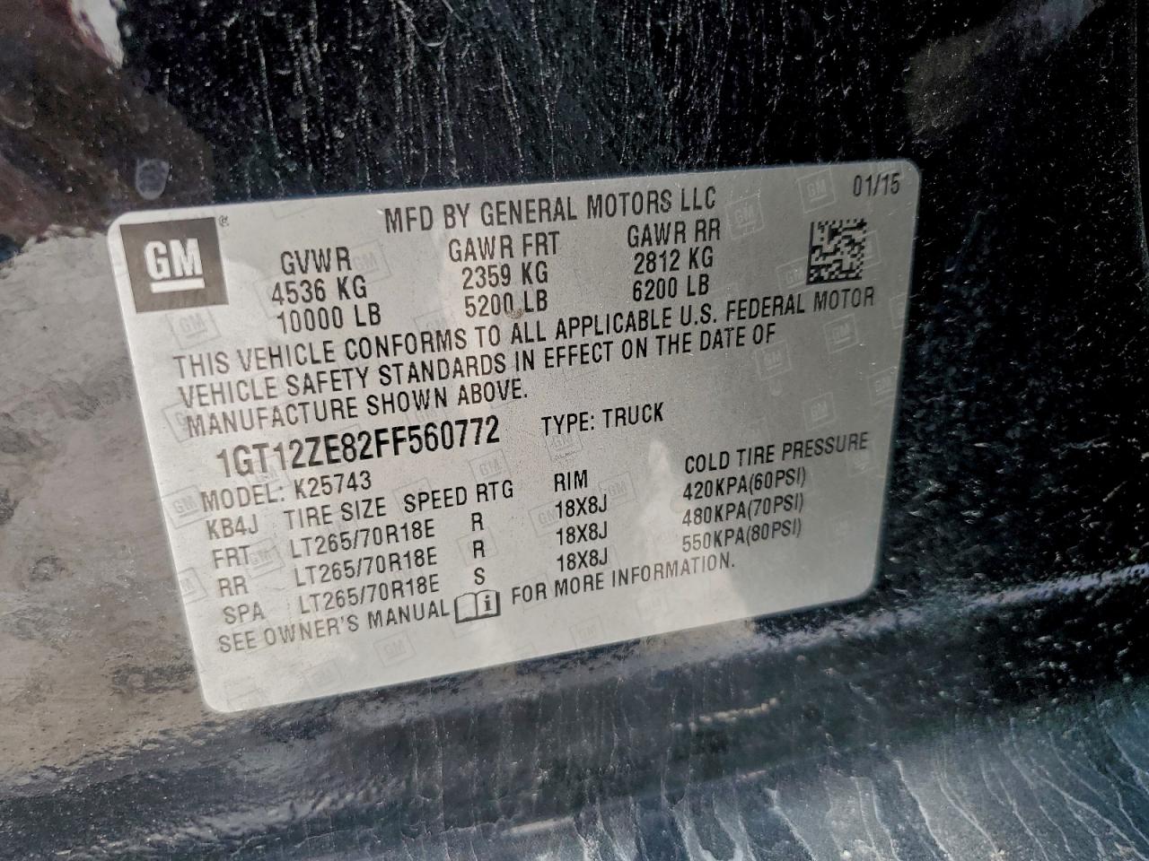 2015 GMC Sierra K2500 Slt VIN: 1GT12ZE82FF560772 Lot: 93396955