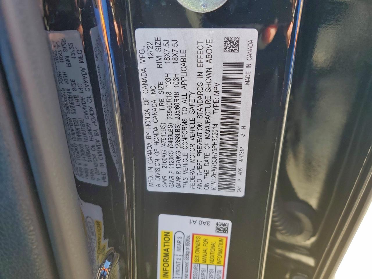 2023 Honda Cr-V Exl VIN: 2HKRS3H75PH302014 Lot: 94597155